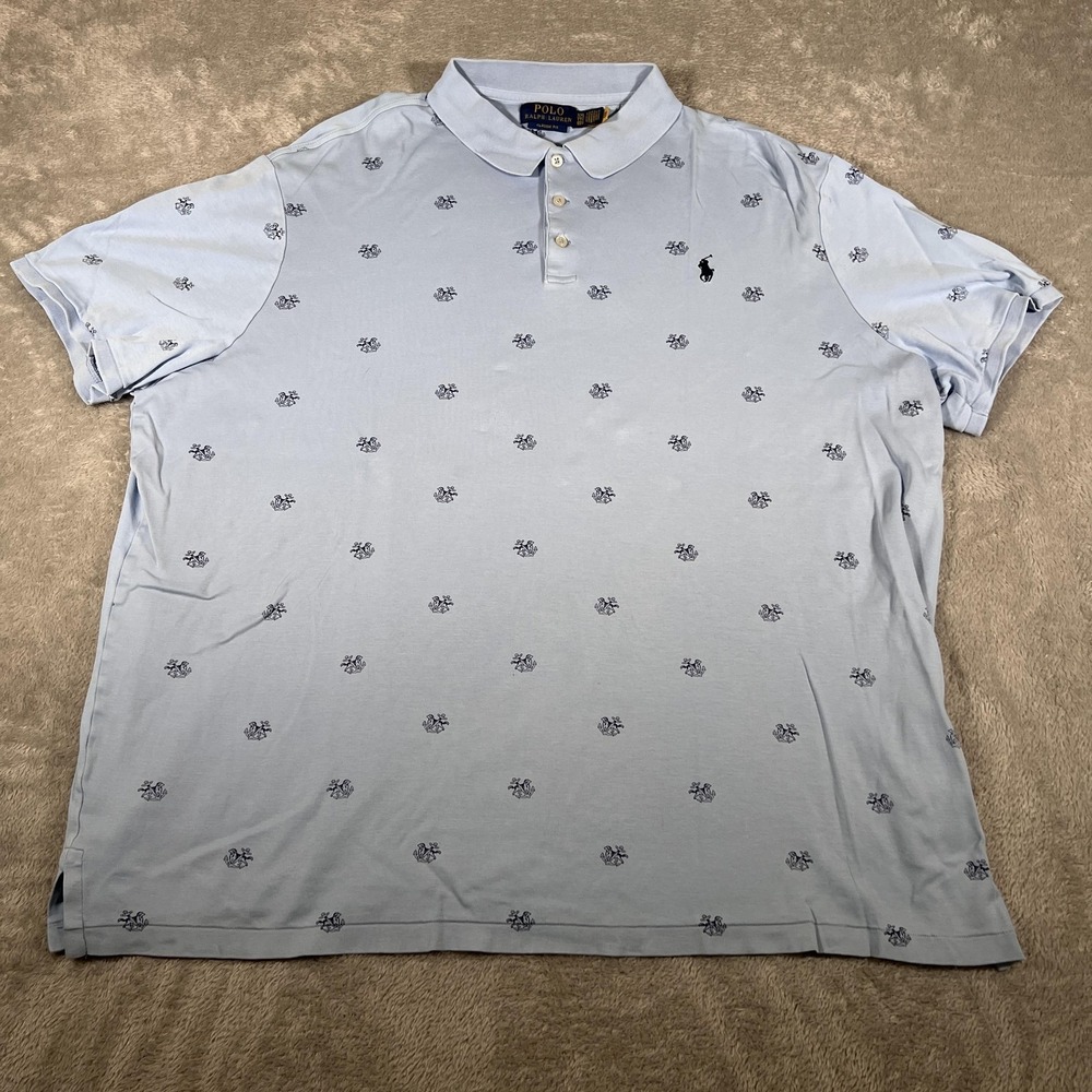 Polo Ralph Lauren Polo Shirt Mens 2XL Blue Classic Fit AOP Anchor Dog Preppy